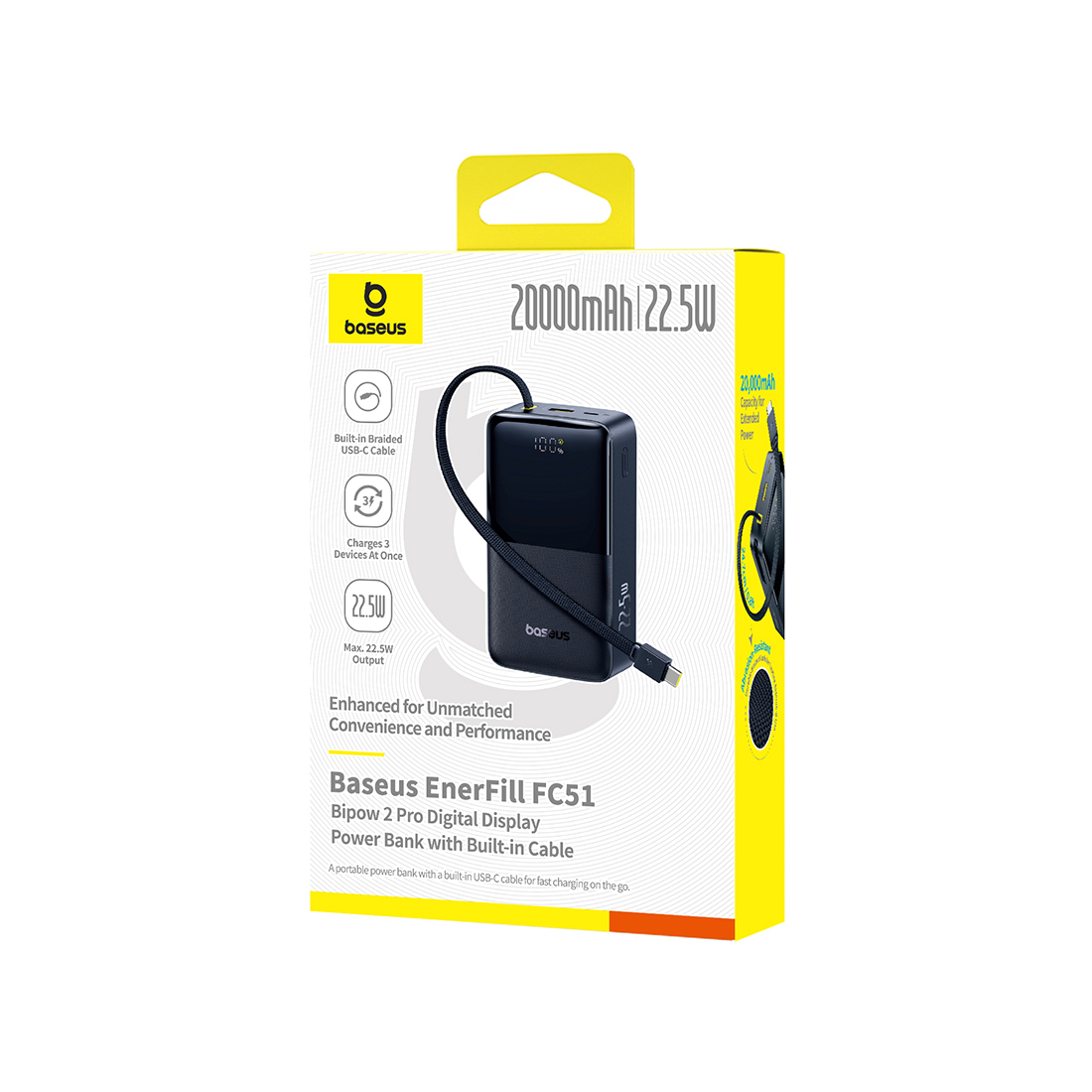 Портативный внешний аккумулятор, Baseus EnerFill FC51 Bipow2 Pro, (E0027701), 20000mAh, 22.5W, (E0027701), Черный