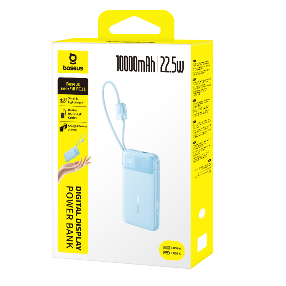 Портативный внешний аккумулятор, Baseus, EnerFill FC11, (E0027R06), 10000mAh, 22.5W, Голубой