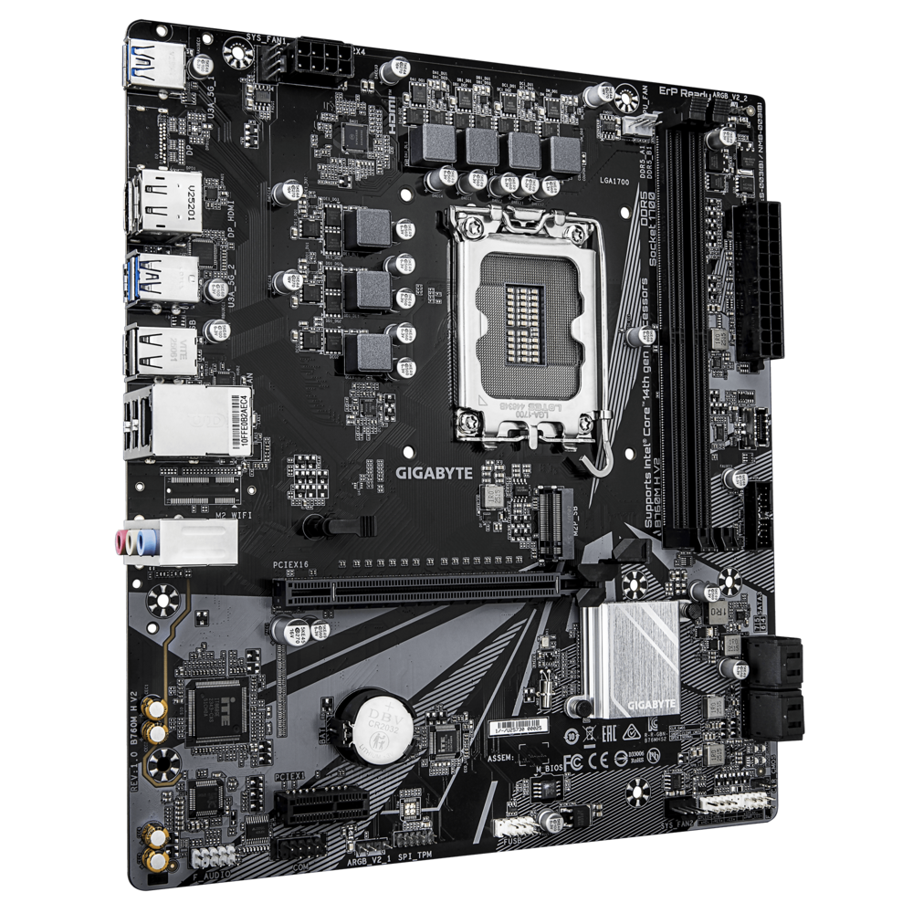 Материнская плата Gigabyte B760M H V2 [LGA 1700, Intel B760, 2xDDR 5, 1xM.2, 1xPCI-E x16, Micro-ATX]