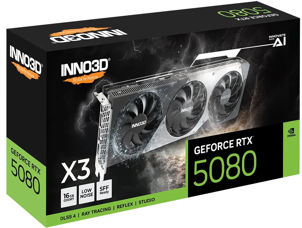 Видеокарта Inno3D GeForce RTX 5080 X3 (N50803-16D7-176068N) [16 ГБ, GDDR7, 256 бит, HDMI, DisplayPort (3 шт)]