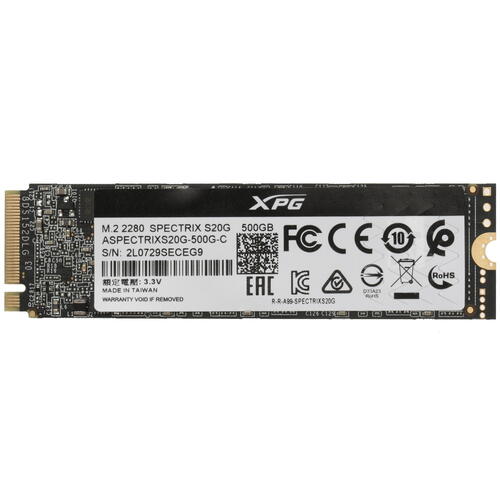 Твердотельный накопитель SSD ADATA XPG SPECTRIX S20G, ASPECTRIXS20G-500G-C [500 ГБ, M.2 2280 PCI-E, чтение: 2500 МБ/с, запись: 1800 МБ/с, 3D V-NAND]