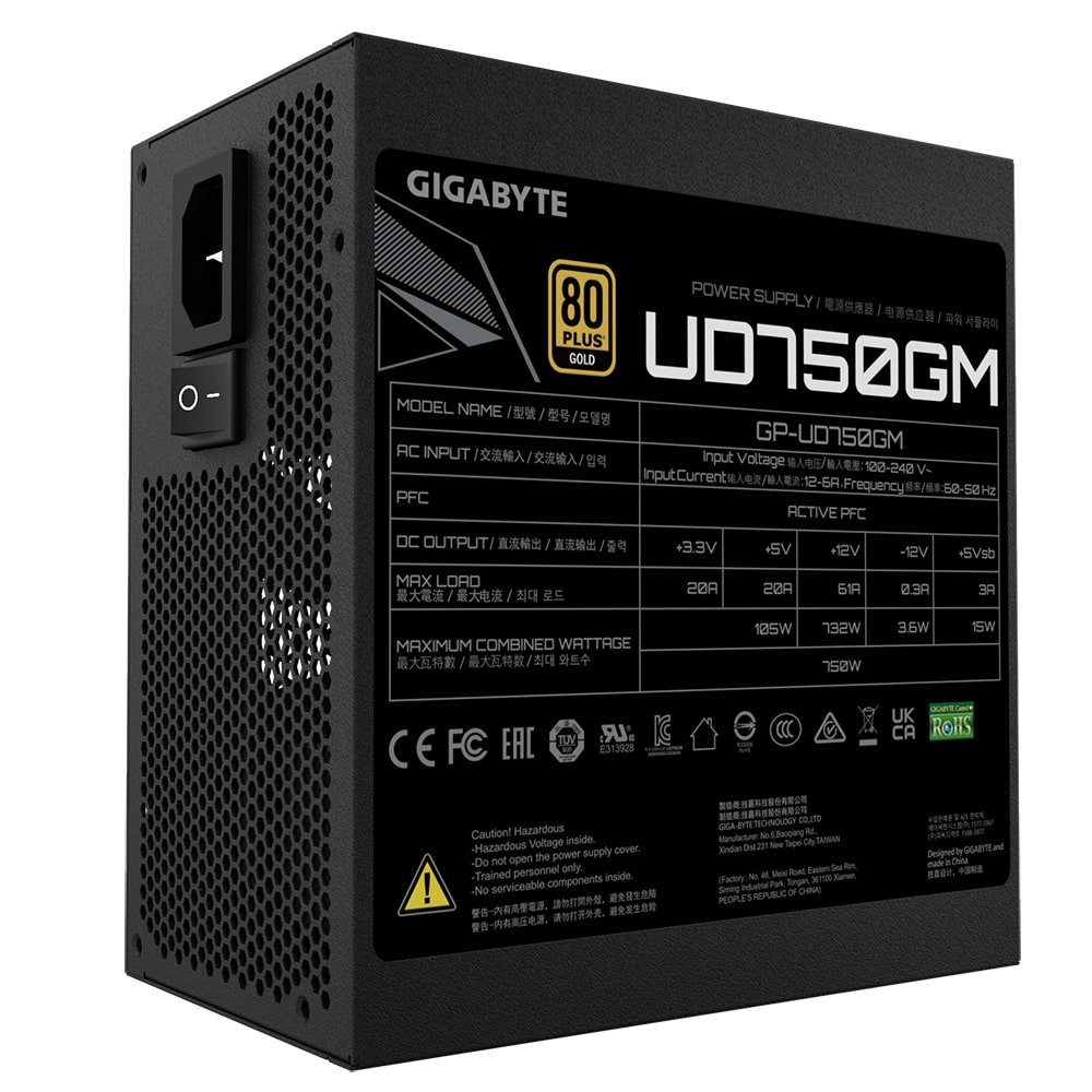Блок питания Gigabyte GP-UD750GM [750 Вт, 80 PLUS Gold, 8x SATA, 4x 6+2 pin PCIe, 2x 4+4 pin CPU, EPS12V]