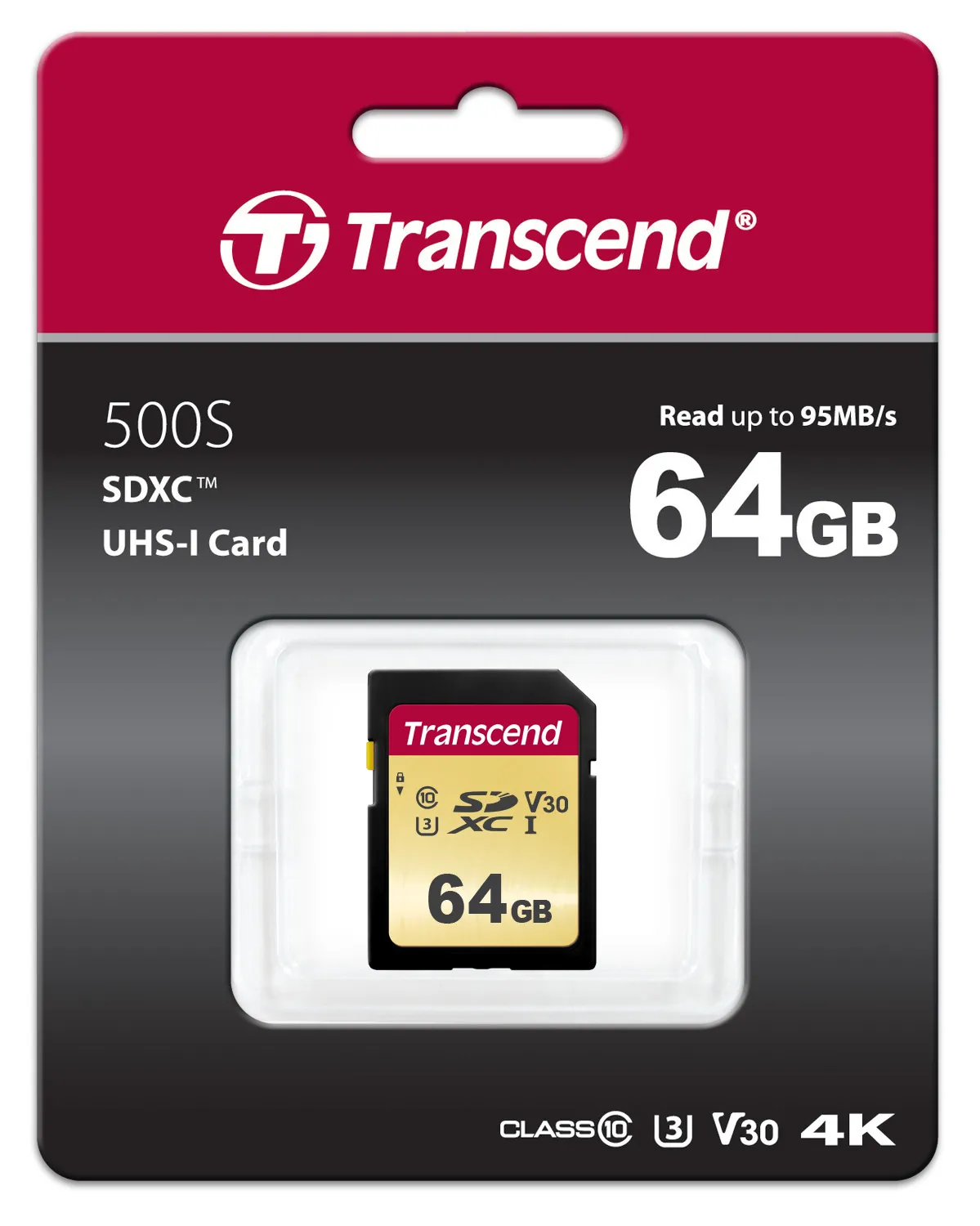 Карта памяти SD 64GB Class 10 U3 Transcend 500S (TS64GSDC500S)