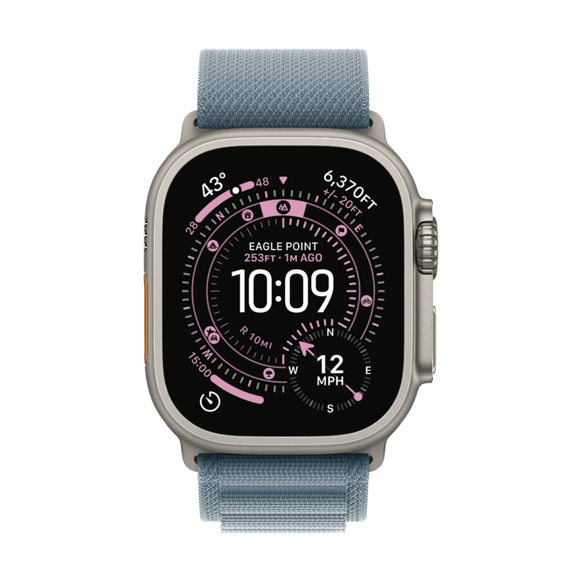 49mm Light Blue Alpine Loop - Medium - Natural Titanium Finish (MFTJ4ZM/A) голубой + серебристый