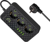 Удлинитель Defender без заземления R220 (99293) 3 м, 3 розетки, 4xUSB, 1xType-C, черный