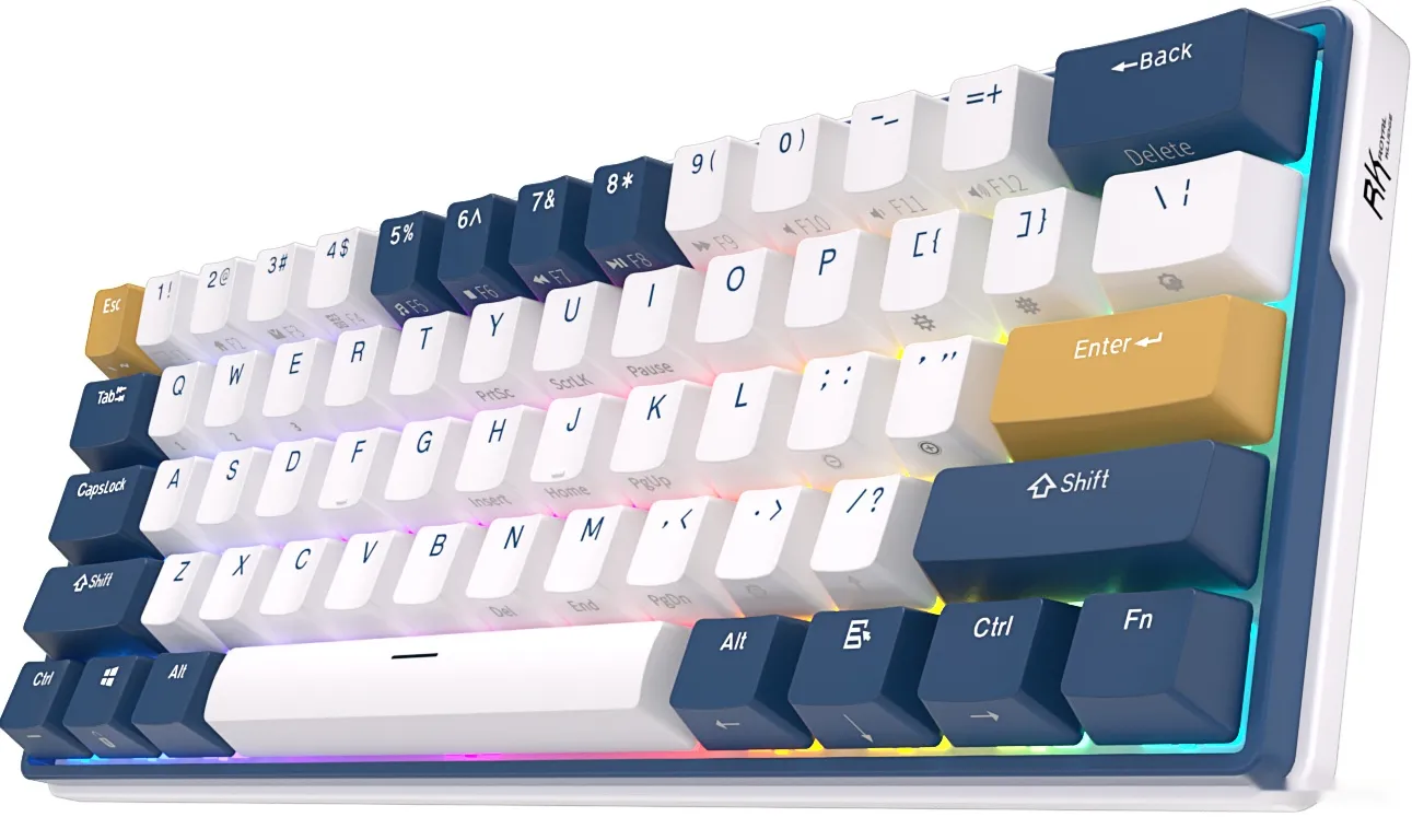 Клавиатура Royal Kludge RK61 Plus [механическая, проводная + беспроводная, RGB подсветка, RK Brown, белая]