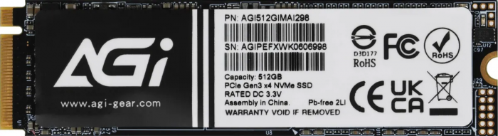 SSD-накопитель AGI AI298 (AGI512GIMAI298-CB) [512 ГБ, M.2, PCI-E, 2300/1450 МБ/с]