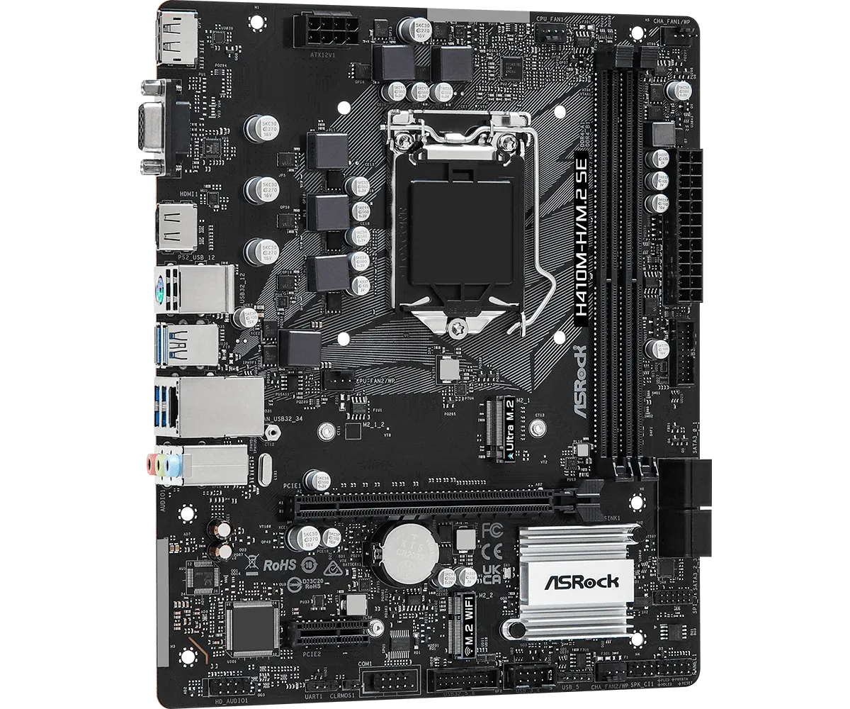 Материнская плата ASRock H410M-H/M.2 SE [LGA 1200, Intel H370, 2xDDR 4, 1xM.2, 1xPCI-E x16, Micro-ATX]