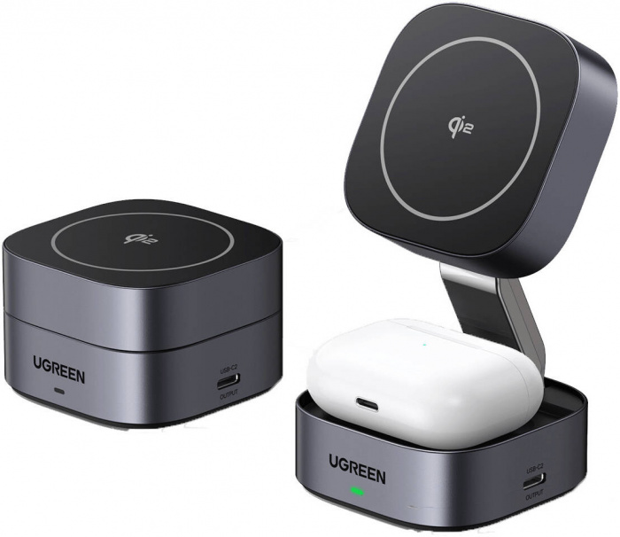 Беспроводная зарядка Ugreen W702 35316 2-in-1/15W Magnetic  Wireless Charger for IPhone + AirPods