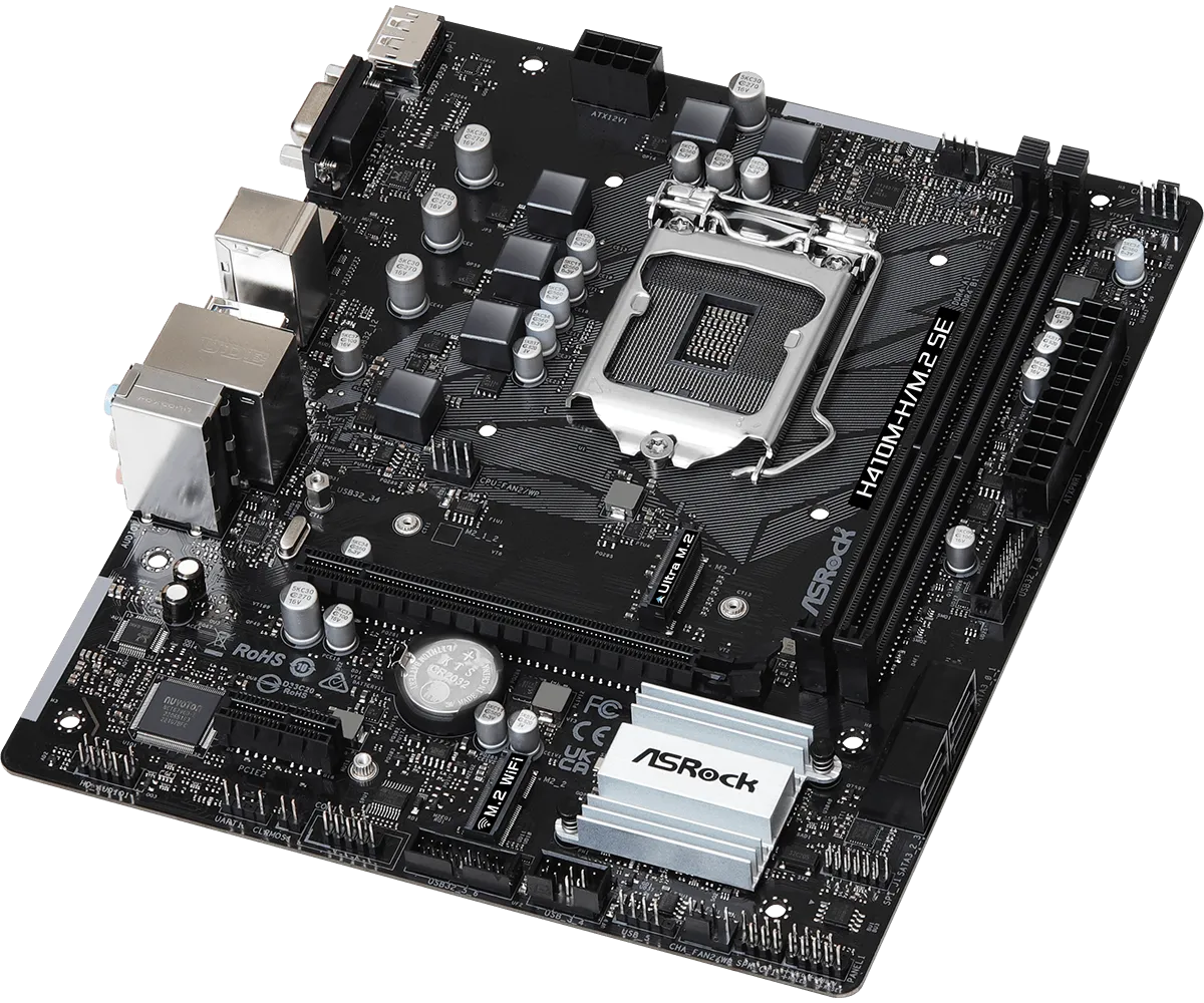 Материнская плата ASRock H410M-H/M.2 SE [LGA 1200, Intel H370, 2xDDR 4, 1xM.2, 1xPCI-E x16, Micro-ATX]