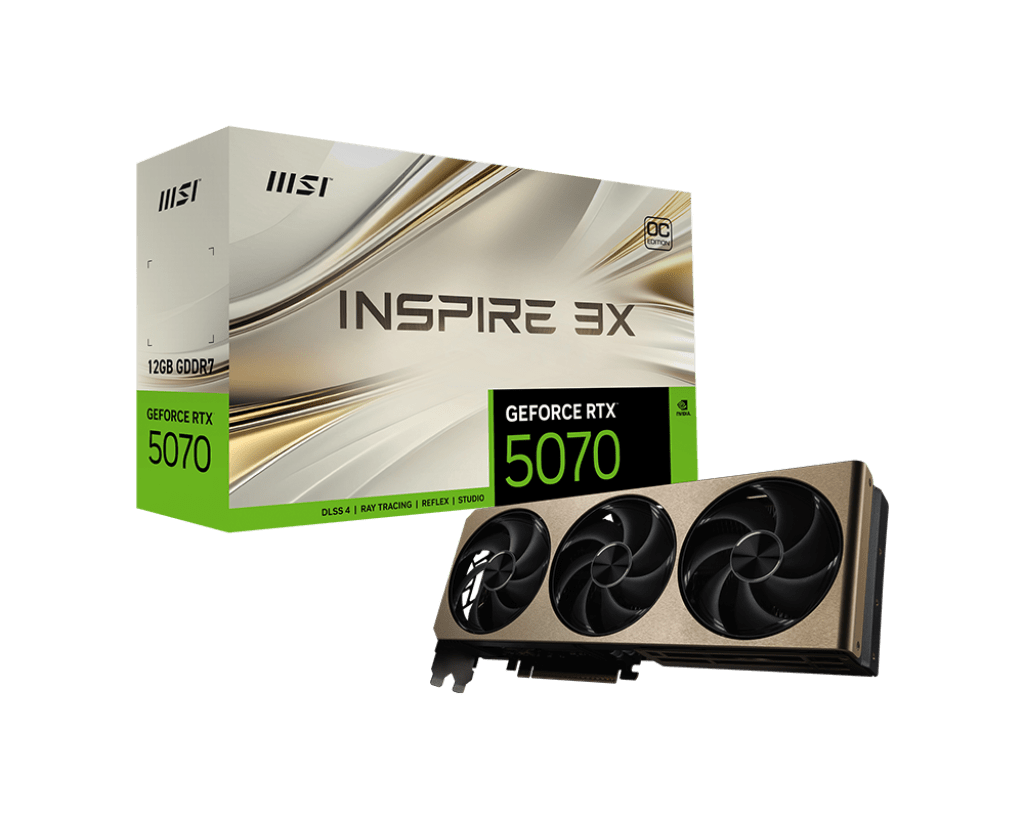 Видеокарта MSI GeForce RTX 5070 12G INSPIRE 3X OC (G5070-12I3C) [12 ГБ, GDDR7, 192 бит, HDMI, DisplayPort (3 шт)]