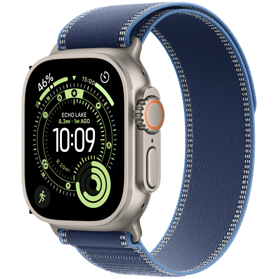 Apple Watch Ultra 3 GPS + Cellular 49mm Natural Titanium Case with Blue/Bright Blue Trail Loop - S/M,Model A3281
