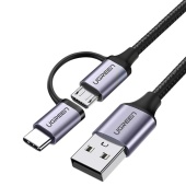 Кабель UGREEN US177, 30875 USB-A to Micro USB + USB Type-C Cable 1m (Black)