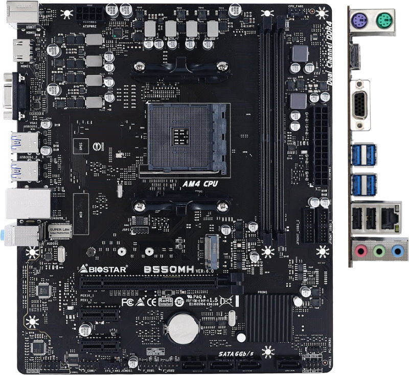 Материнская плата Biostar B550MH, [AM4, AMD B550, 2xDDR 4, 1xM.2, 1xPCI-E x16, Micro-ATX]