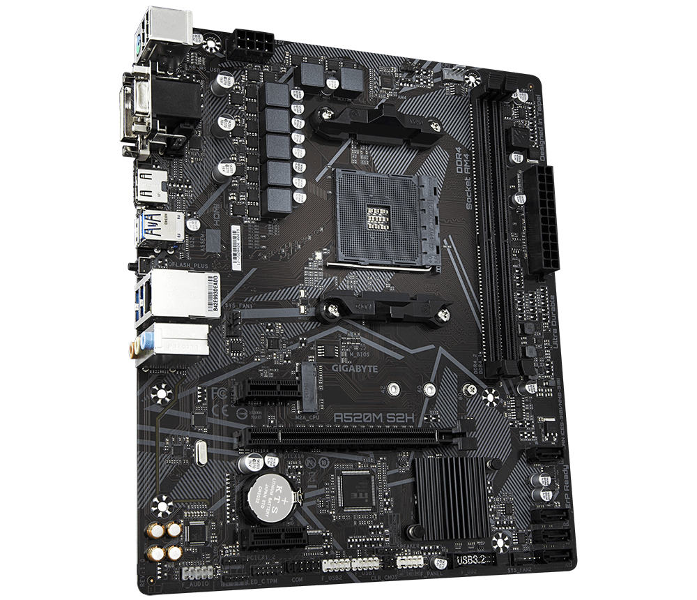 Материнская плата Gigabyte A520M S2H, [AM4, AMD A520, 2xDDR 4, 1xM.2, 1xPCI-E x16, Micro-ATX]