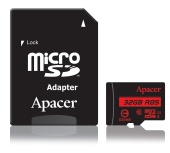 Карта памяти microSD, 32 GB, Apacer AP32GMCSH10U5-R, с адаптером