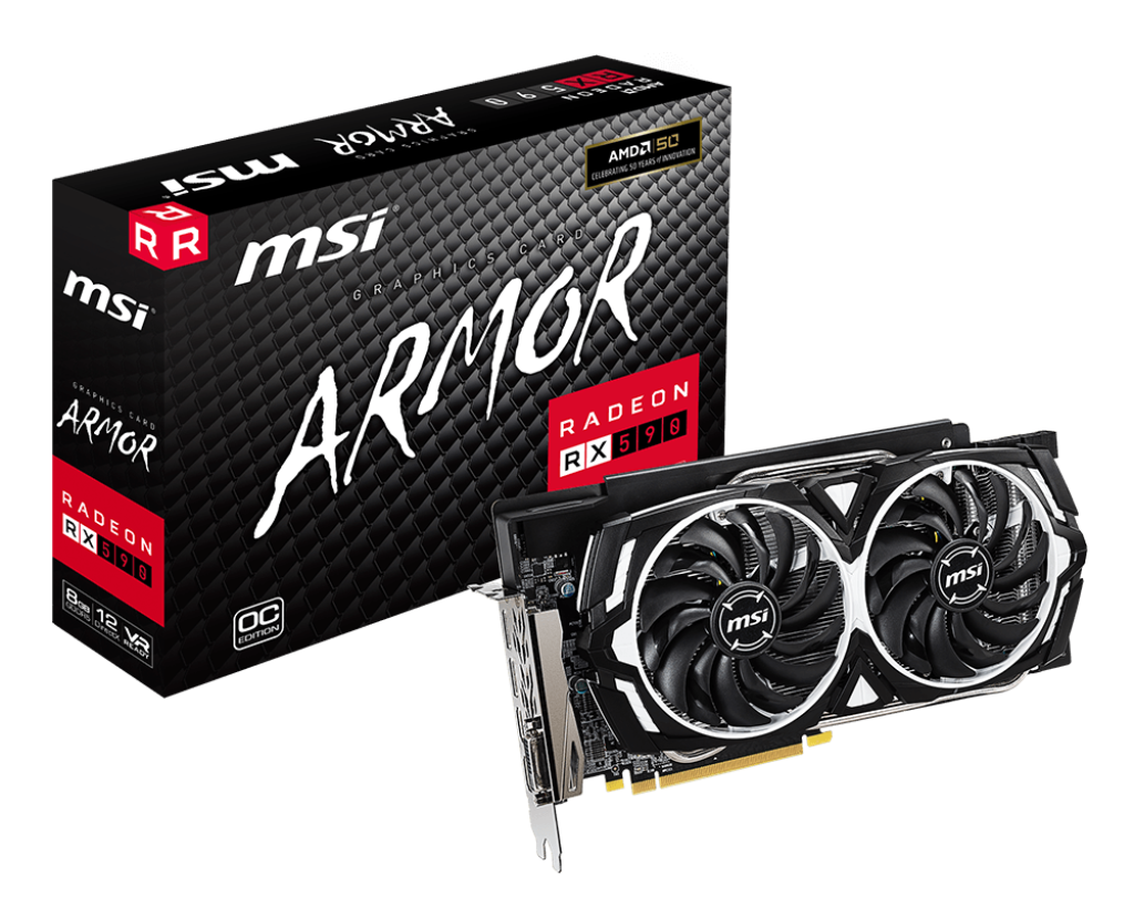 Видеокарта MSI Radeon RX 590 ARMOR 8G OC (RX 590 ARMOR 8G OC) [8 ГБ, GDDR5, 256 бит, DVI, HDMI (2 шт), DisplayPort (2 шт)]