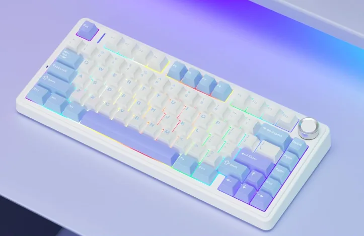 Клавиатура Aula F75 [механическая, проводная + беспроводная, RGB подсветка, LEOBOG Ice Vein, синяя]