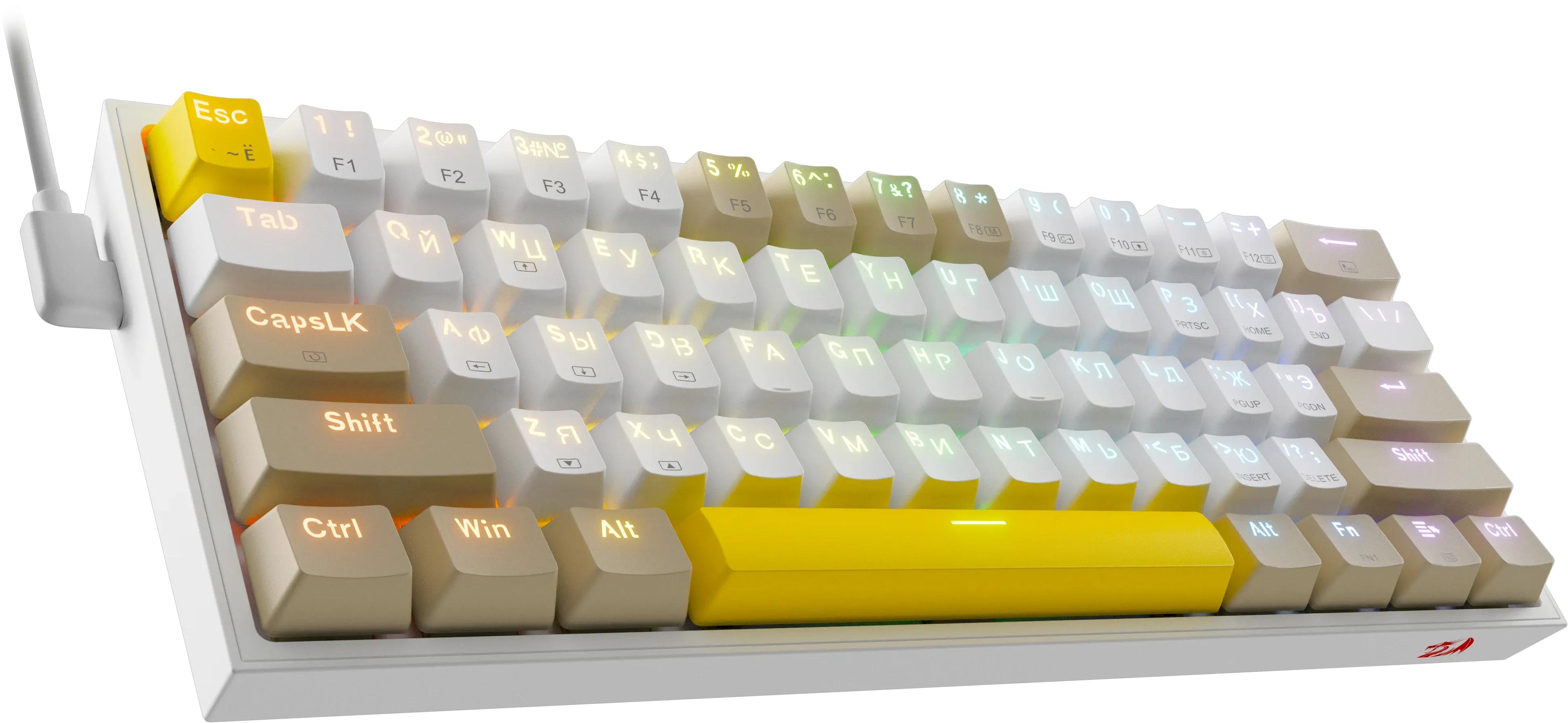 Клавиатура Redragon Fizz (72596) [механическая, проводная, RGB подсветка, Redragon + Red, белая]