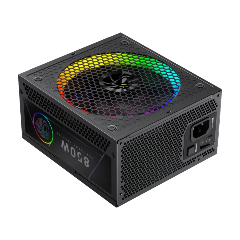 Блок питания GameMax RGB PRO 850G (2141-0850B0019) [850 Вт, 80 PLUS Gold, 8x SATA, 1 x 16 pin (12VHPWR), 3 x 6+2 pin PCIe, 2x 4+4 pin CPU, ATX]