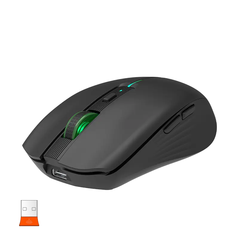 Мышь MeeTion BTM002 [проводная + беспроводная, светодиодная, 1600 DPI, 125 Гц, подсветка, черная]