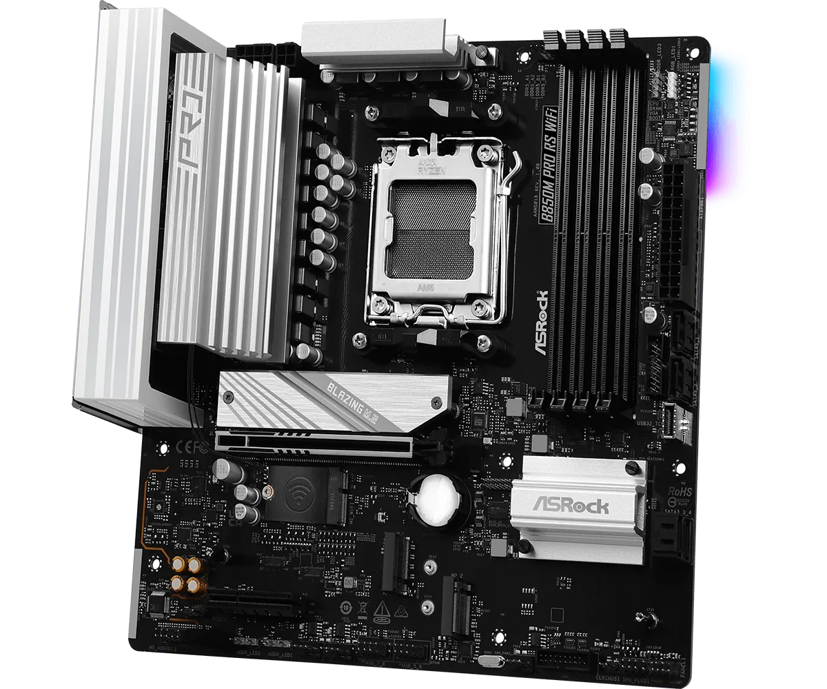 Материнская плата ASRock B850M PRO RS WIFI [AM5, AMD B850, 4xDDR 5, 3xM.2, 1xPCI-E x16, Micro-ATX]