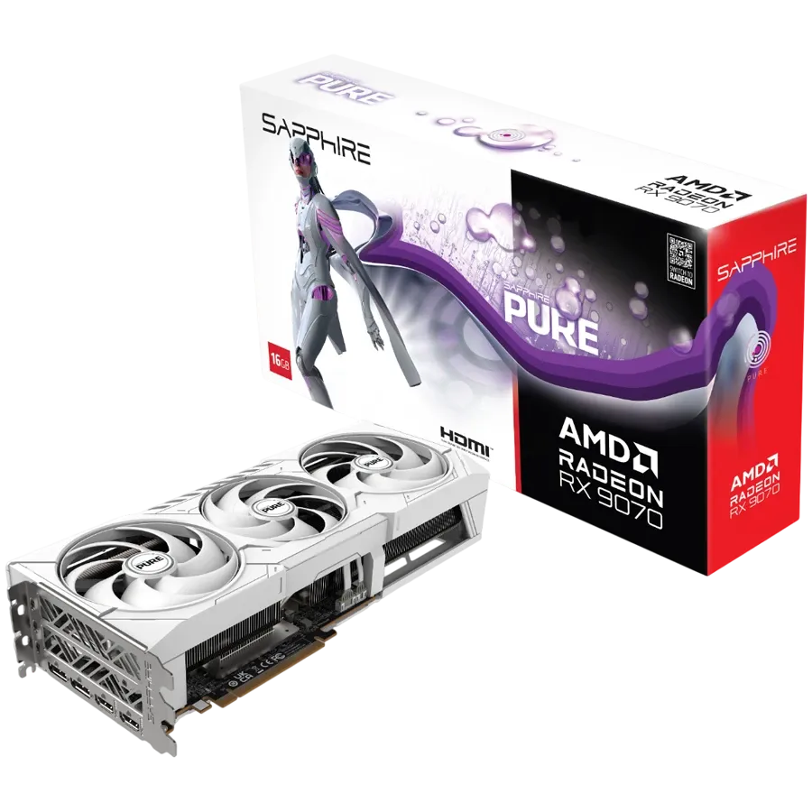 Видеокарта Sapphire PURE AMD RADEON RX 9070 GAMING OC 16GB DUAL (11349-02-20G) [16 ГБ, GDDR6, 256 бит, HDMI (2 шт), DisplayPort (2 шт)]