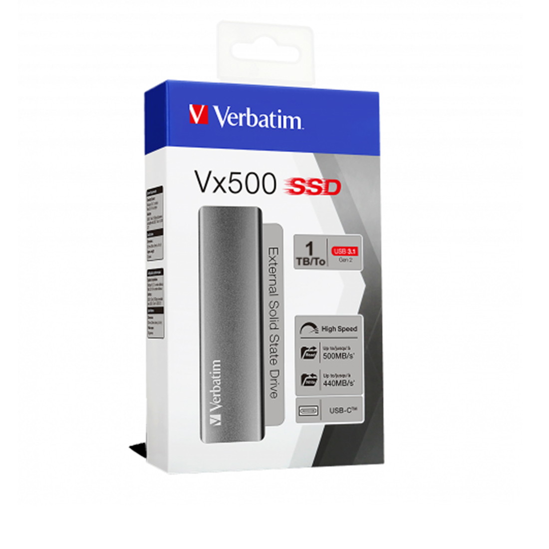 Внешний SSD-накопитель Verbatim VX500 (47444) [1 ТБ, USB 3.2 Gen 2 Type C, 500/440 МБ/с]