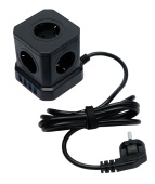 Сетевой фильтр Cablexpert Tower, TWR-5-U4-B-2, 5р, 10А, 4хUSB, 3.1А, 2м, ур.защ. 4+, коробка черный