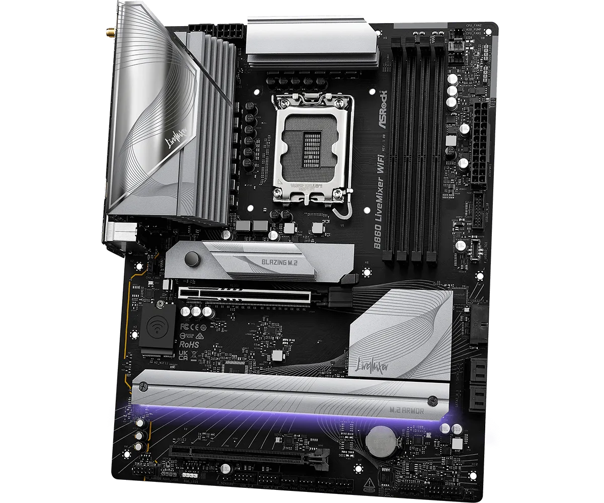 Материнская плата Gigabyte B860 LiveMixer WiFi [LGA 1851, Intel B860, 4xDDR 5, 3xM.2, 2xPCI-E x16, Standard-ATX]