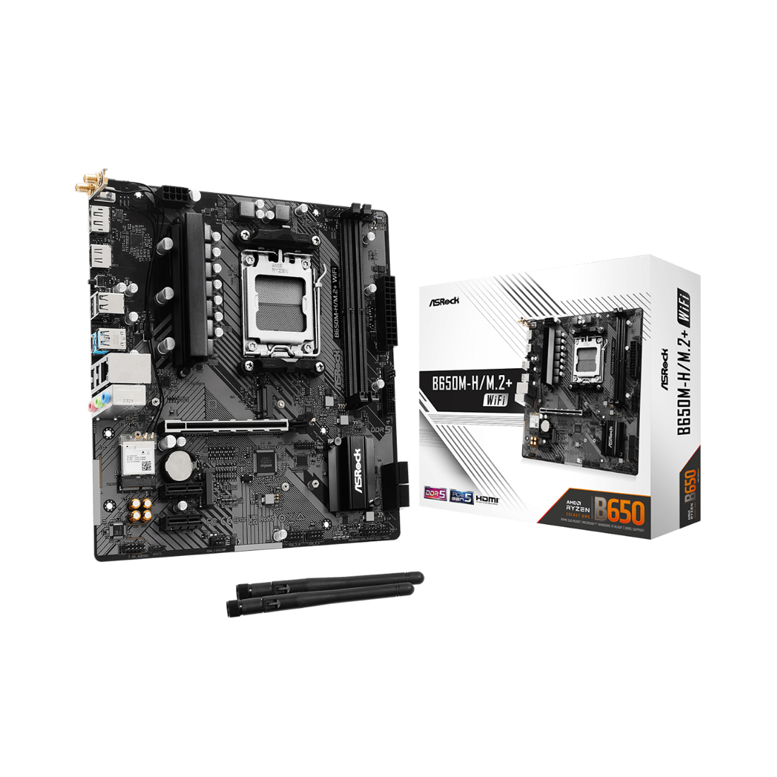 Материнская плата ASRock B650M-H/M.2+ WIFI [AM5, AMD B650, 2xDDR 5, 2xM.2, 1xPCI-E x16, Micro-ATX]