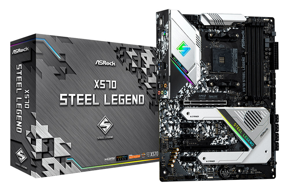 Материнская плата ASRock X570 STEEL LEGEND, [AM4, AMD X570, 4xDDR 4, 2xM.2, 2xPCI-E x16, Standard-ATX]