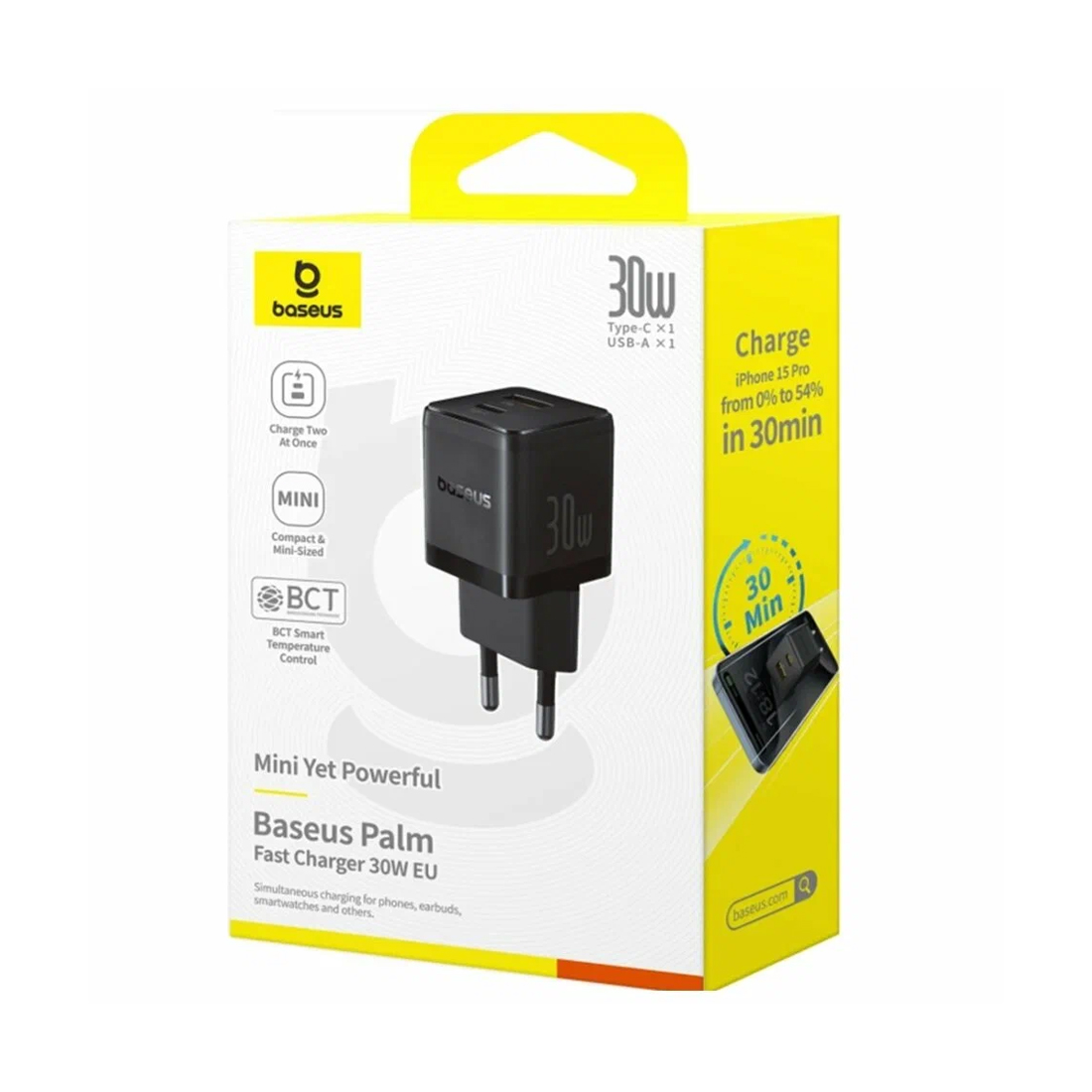 Адаптер питания Baseus Palm C+U 30W EU Cluster Black (P1011160A113-00)