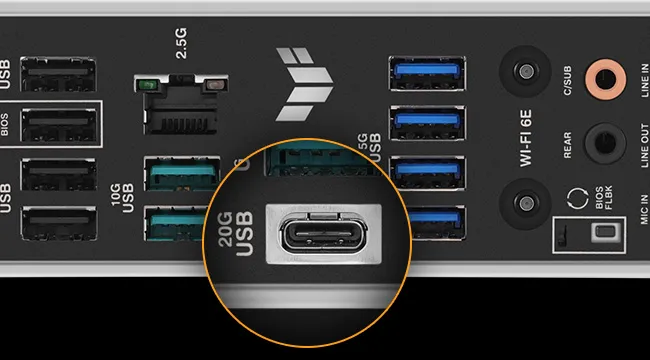 Задний USB 20 Гбит/ с Type-C