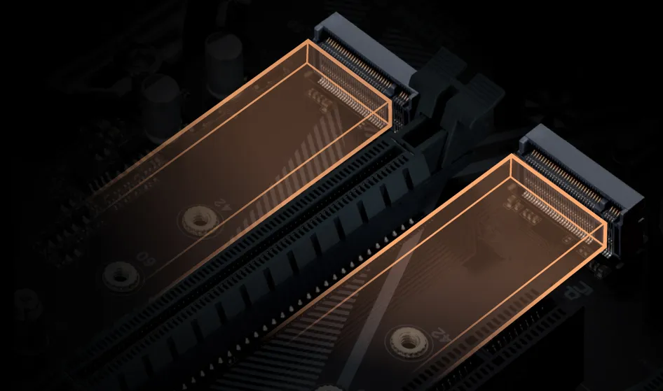 Два M.2 разъемы для NVMe PCIe 4.0*/3.0 накопителей