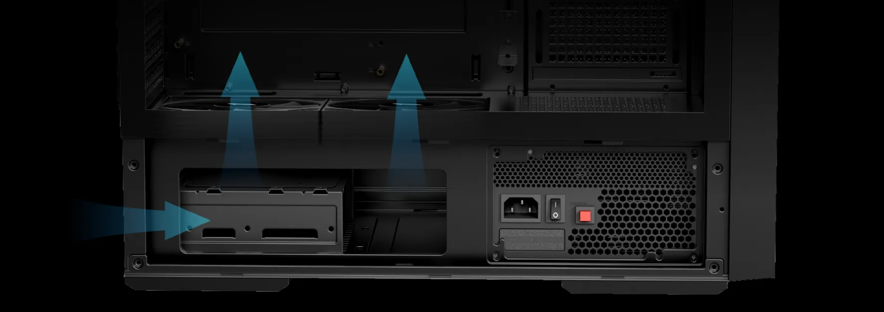Оптимизированное охлаждение благодаря расположению блока питания спереди