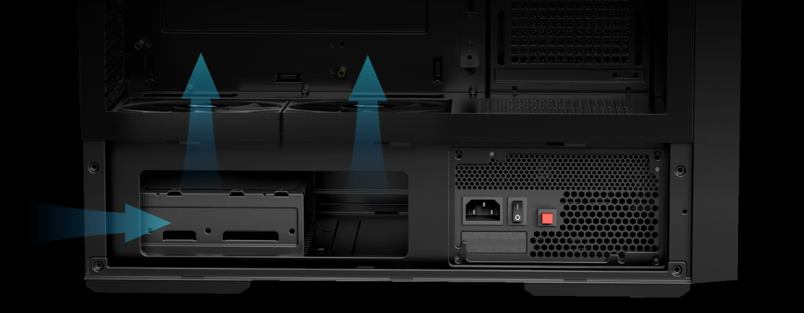 Оптимизированное охлаждение благодаря расположению блока питания спереди