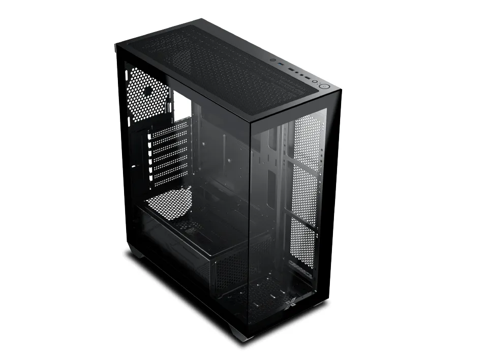 Корпус с двумя панелями из закаленного стекла.