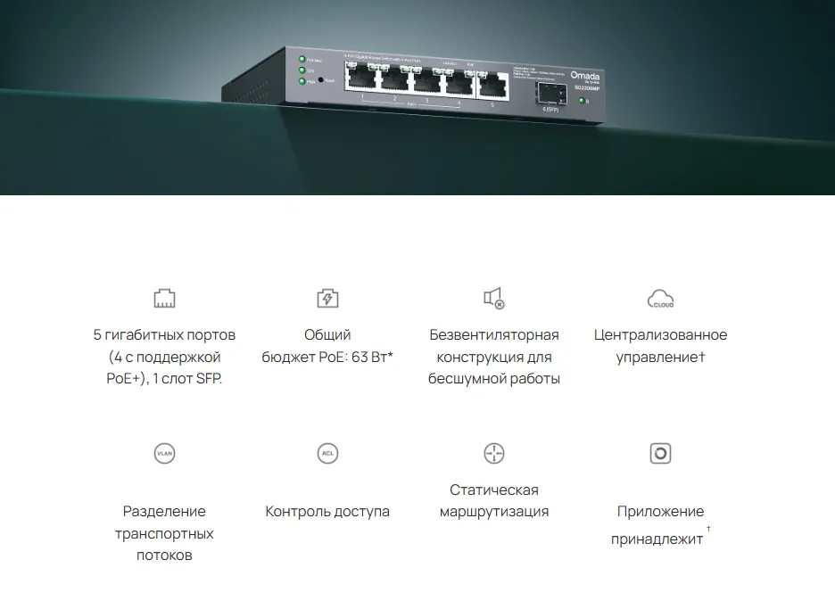 Коммутатор Omada Access с 6 портами Gigabit PoE+