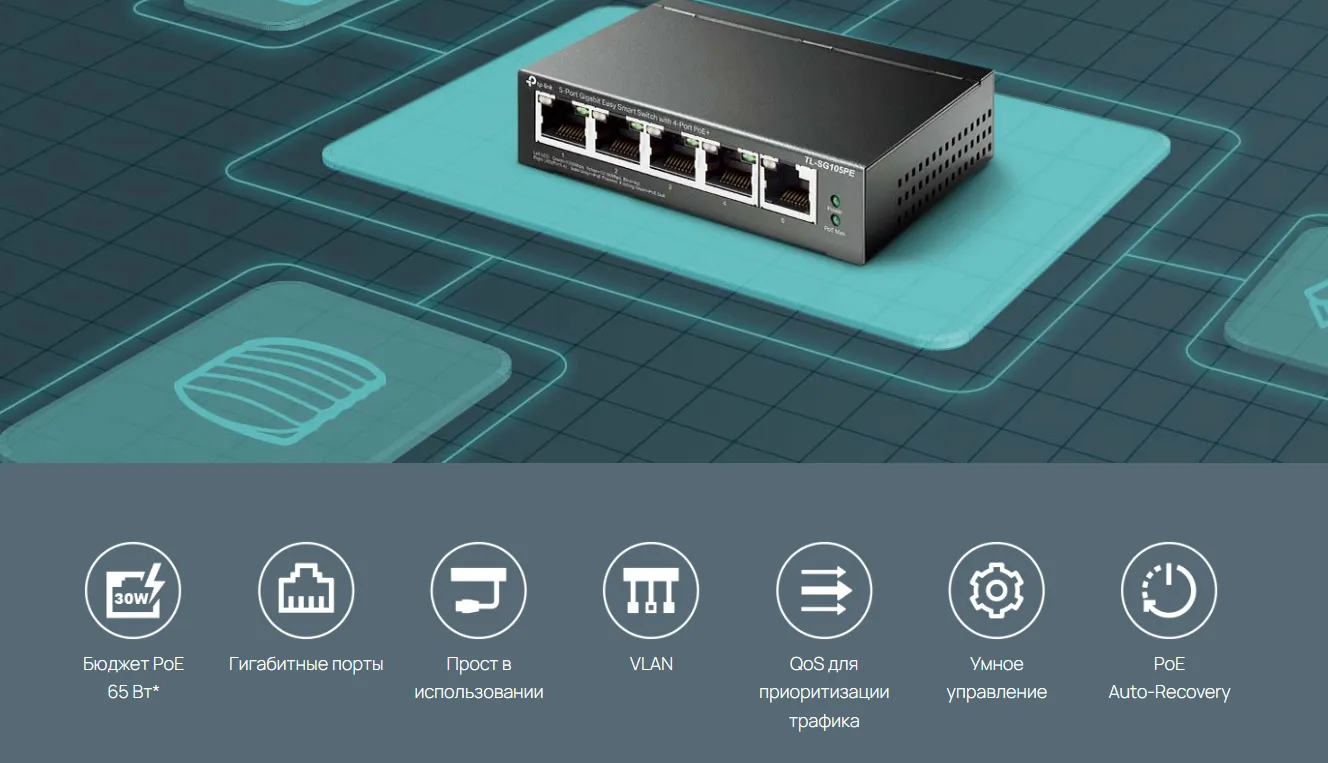 Easy Smart гигабитный 5-портовый коммутатор с 4 портами PoE+