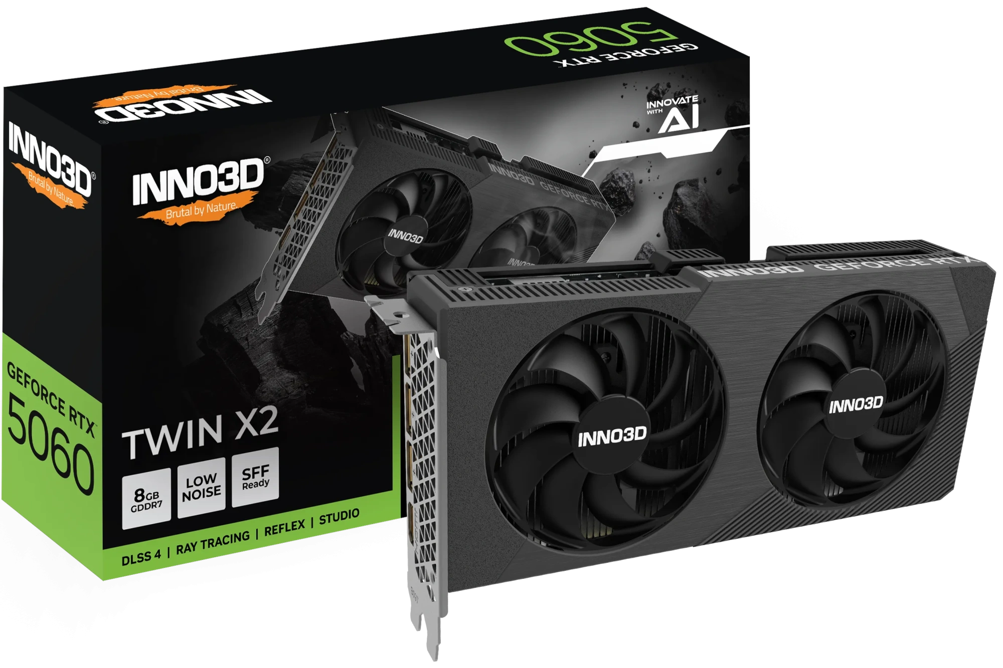 Видеокарта Inno3D GeForce RTX 5060 TWIN X2 (N50602-08D7-195071N) [8 ГБ, GDDR7, 128 бит, HDMI, DisplayPort (3 шт)]