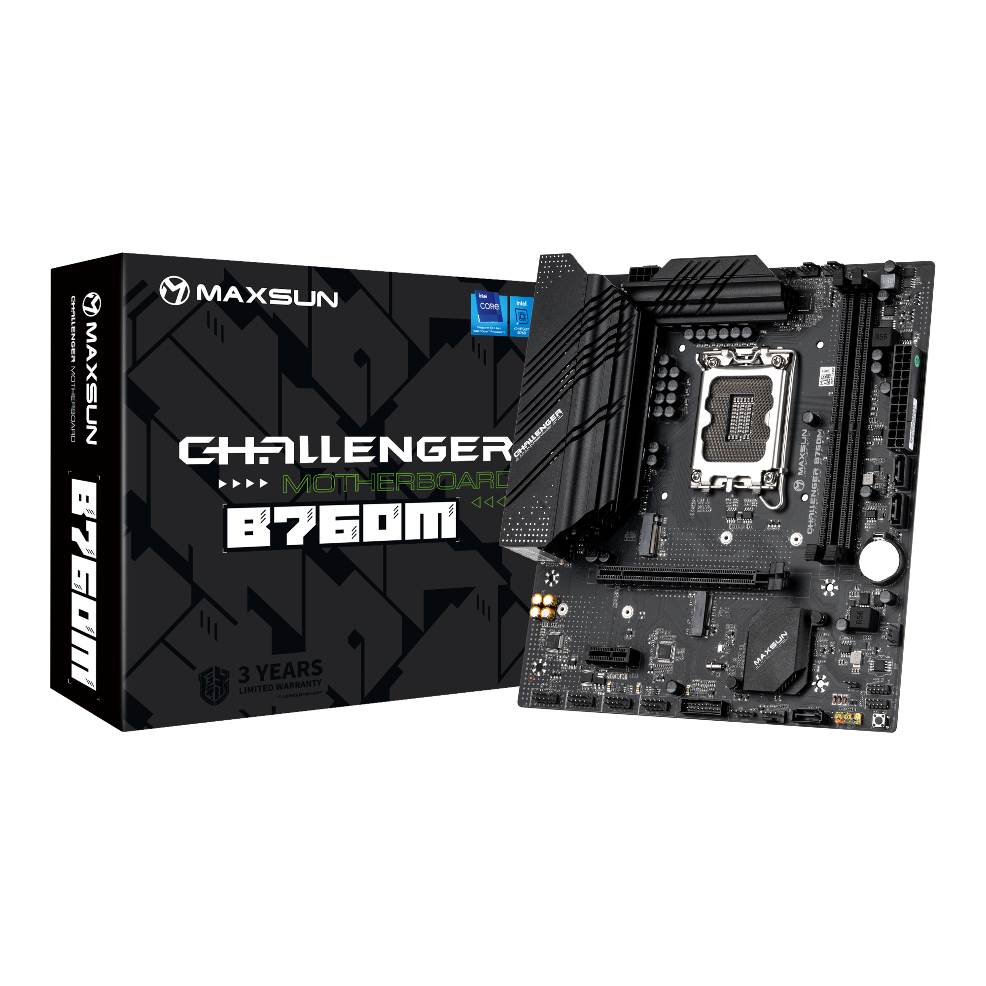 Материнская плата Maxsun Challenger B760M (MS-Challenger B760M) [LGA 1700, Intel B760, 2xDDR 4, 3xM.2, 1xPCI-E x16, Micro-ATX]