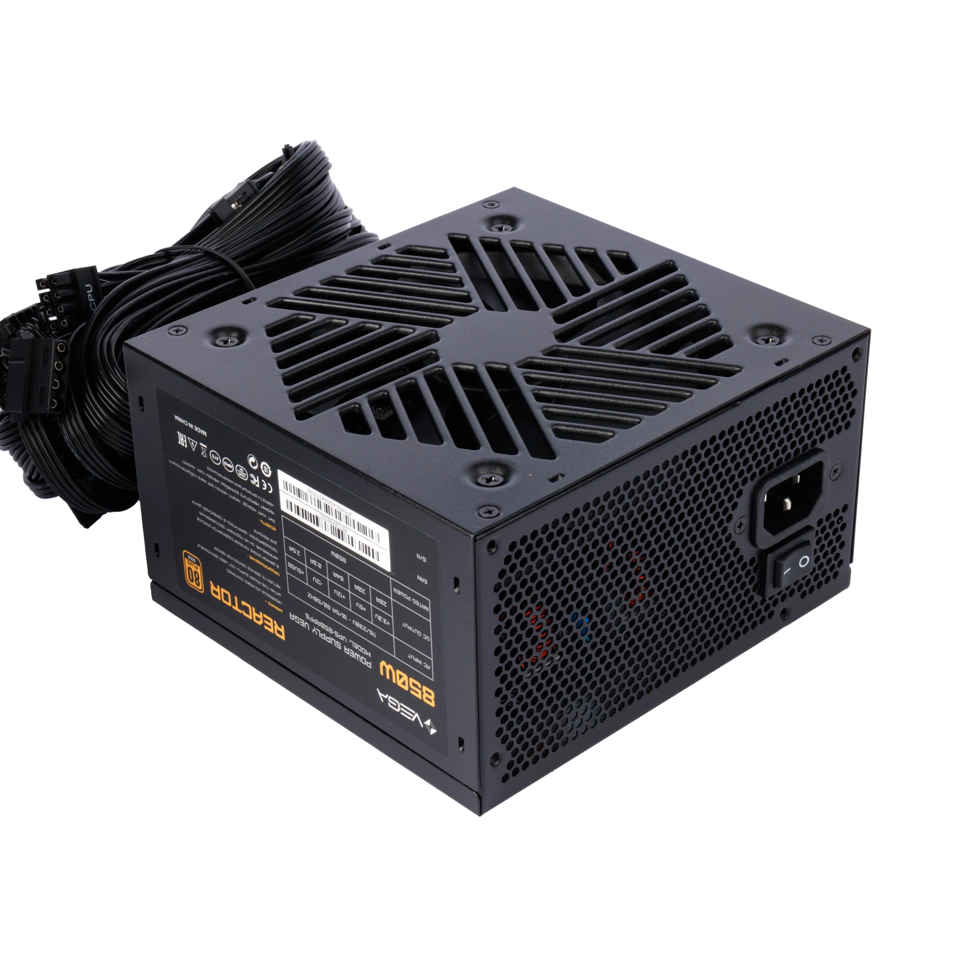 Блок питания Vega REACTOR (VPS-850APFS) [850 Вт, 80 PLUS Gold, 6x SATA, 3x 6+2 pin PCIe, 2x 4+4 pin CPU, ATX]