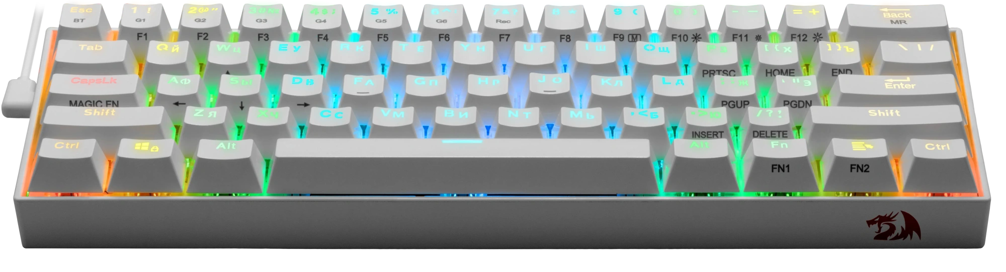 Клавиатура Redragon Draconic (77810) [механическая, проводная + беспроводная, RGB подсветка, Outemu Brown, белая]