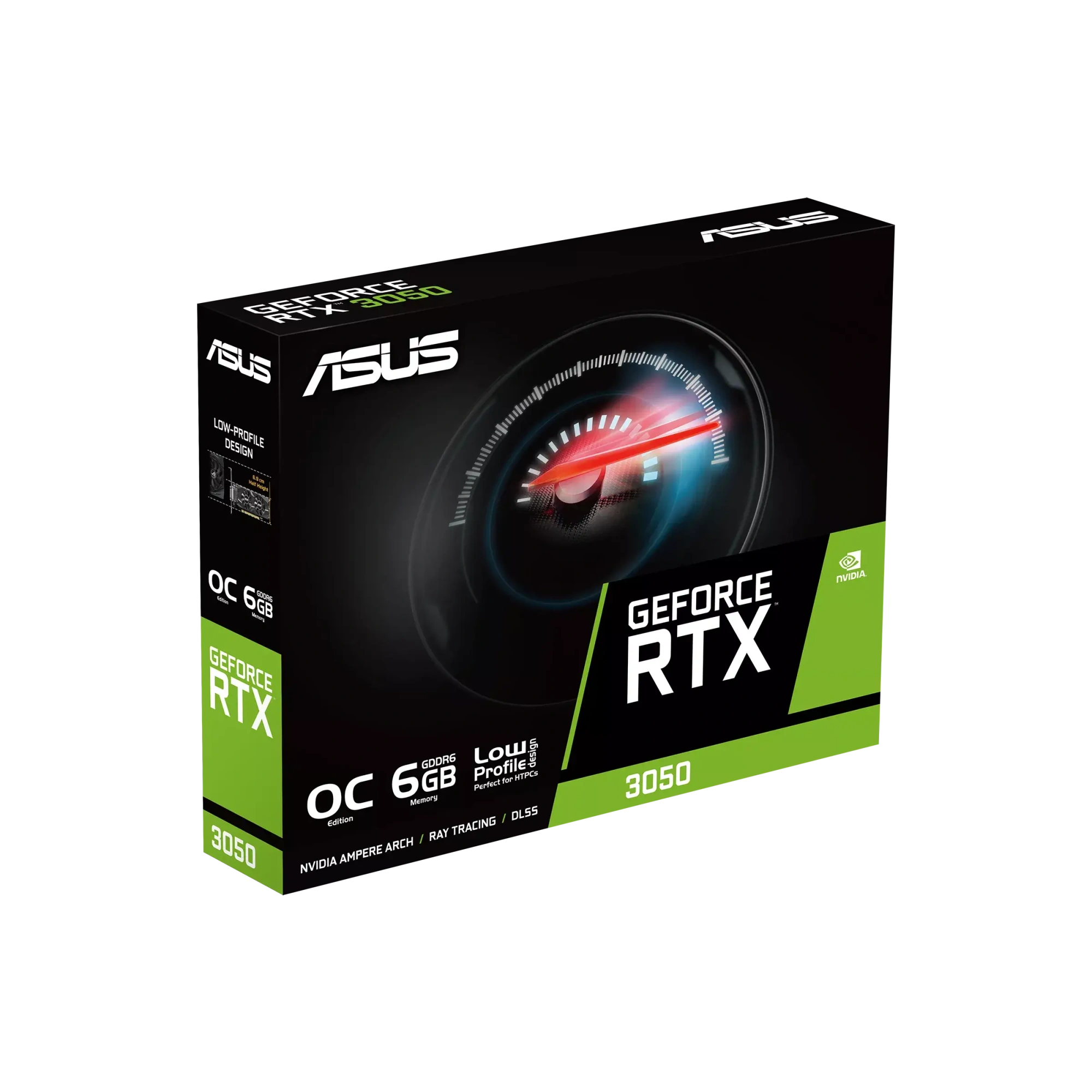 Видеокарта Asus GeForce RTX3050 OC (RTX3050-O6G-LP-BRK) [6 ГБ, GDDR6, 96 бит, DVI, HDMI, DisplayPort]
