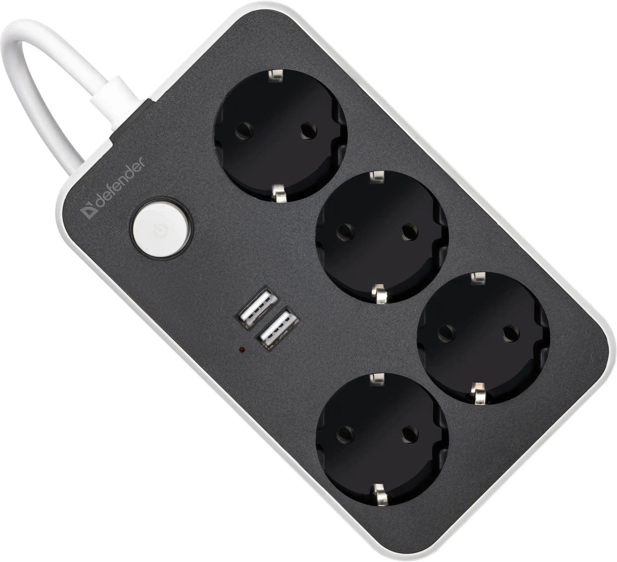 Удлинитель Defender без заземления R230 (99294) 2 м, 4 розетки, 2xUSB, черный