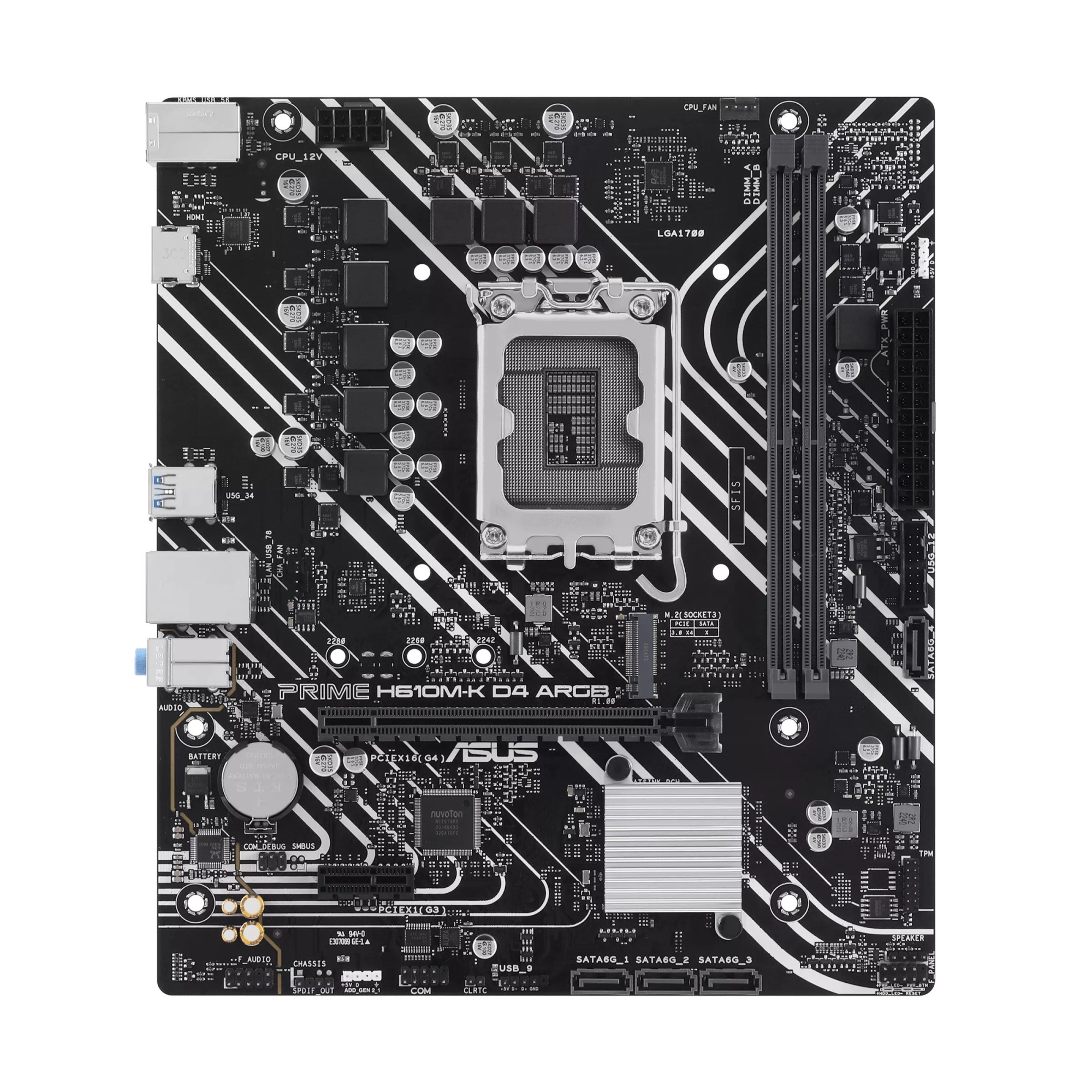 Материнская плата ASUS PRIME  H610M-K D4 ARGB, LGA1700 2xDDR4 4xSATA3 M.2 1xHDMI 2xARGB mATX