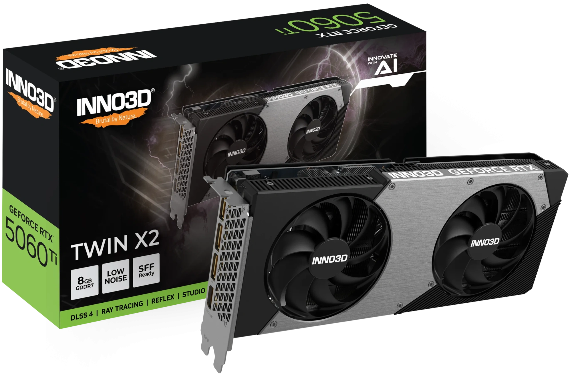 Видеокарта Inno3D GeForce RTX 5060 Ti 8GB TWIN X2 (N506T2-08D7-193075N) [8 ГБ, GDDR7, 128 бит, HDMI, DisplayPort (3 шт)]