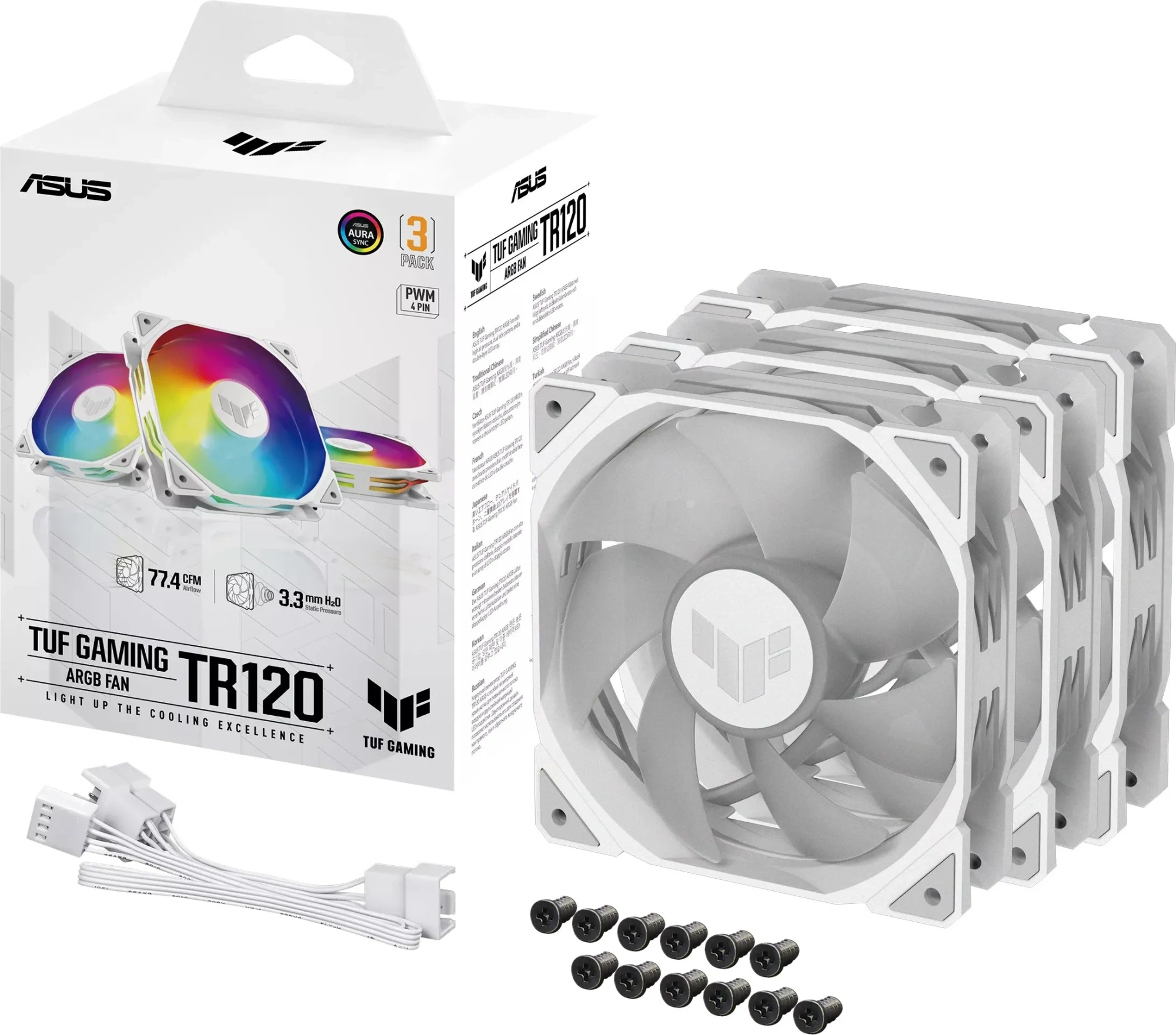 Комплект вентиляторов для корпуса Asus TUF Gaming TR120 ARGB Reverse Fan [120 мм, 2000 об/мин, 76.3 CFM, 29 дБ, PWM]