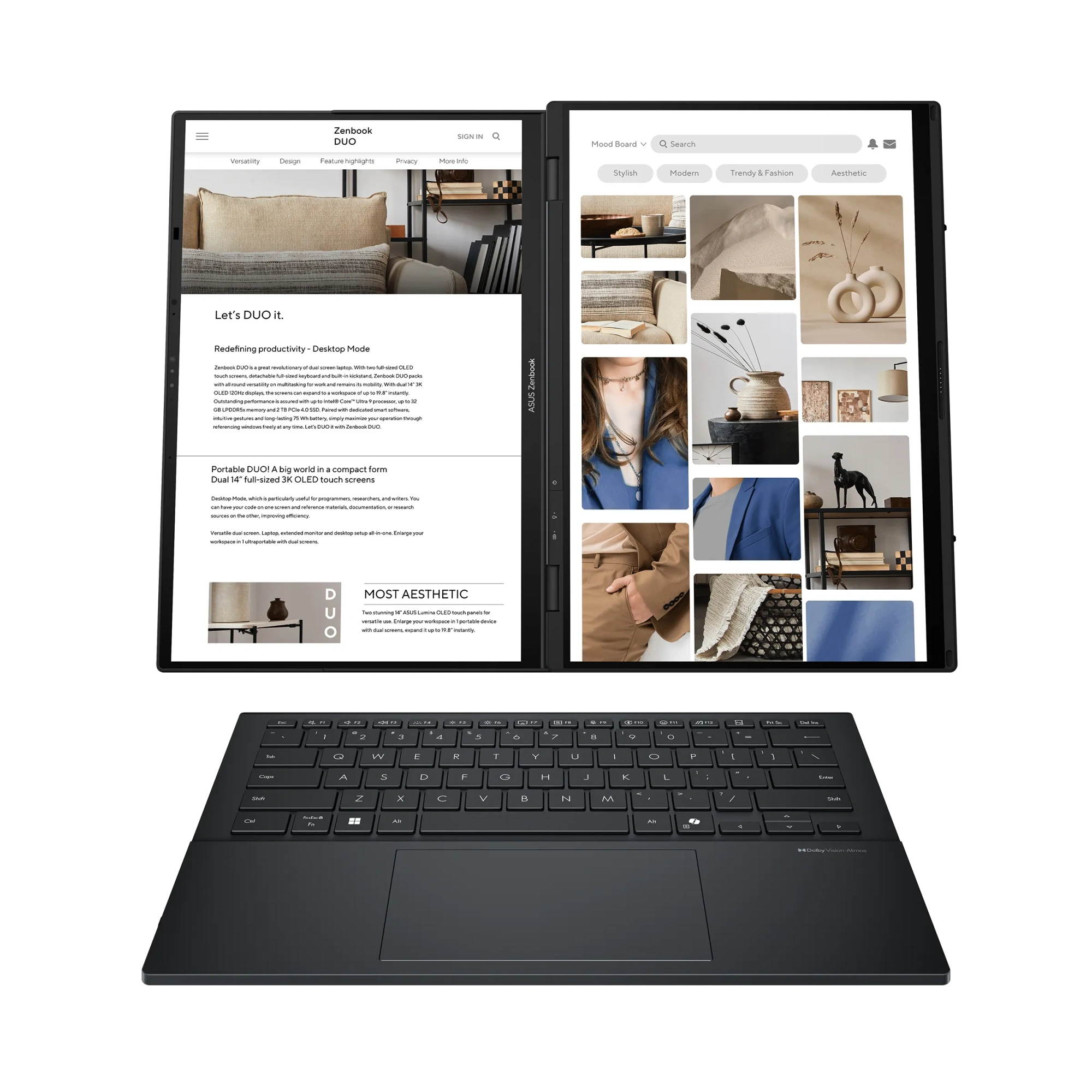 Ноутбук Asus Zenbook DUO UX8406CA-QL078W (90NB14X1-M00320) [14", Core Ultra 9 285H, 32 ГБ ОЗУ, 1 ТБ SSD, Windows 11 Home]